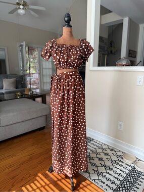ASOS Brown and White Polka Dot Swim Coverup Set